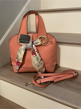 Nanette Lepore Coral-Peach Dome Satchel with Floral Scarf